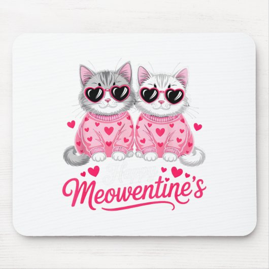Happy Meowentine’s Cute Romantic Cats Couple Valen マウスパッド (正面)