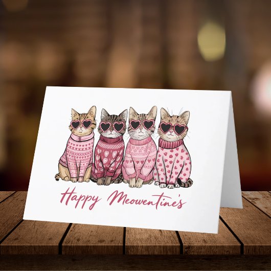 Happy Meowentine's Cats in Sweaters Valentine サンキューカード