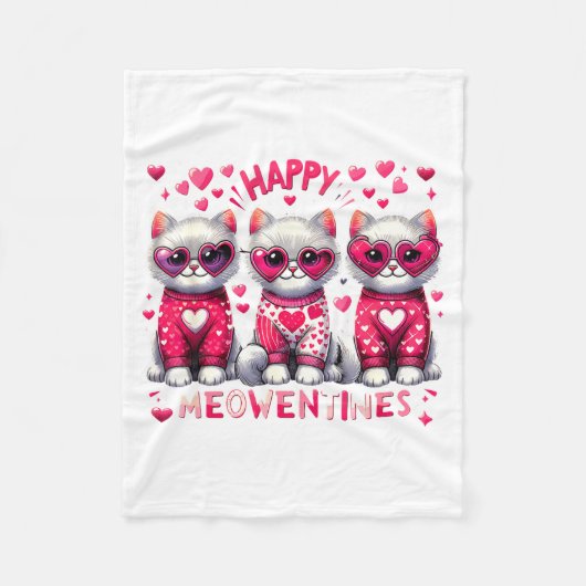 Happy Meowentines Cute Valentine Cats Love Cat Mem フリースブランケット (正面)