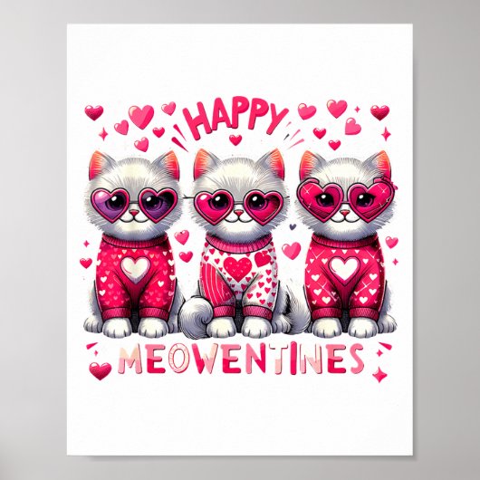 Happy Meowentines Cute Valentine Cats Love Cat Mem ポスター (正面)
