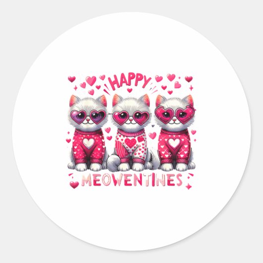 Happy Meowentines Cute Valentine Cats Love Cat Mem ラウンドシール (正面)