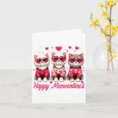 Happy Meowentines Cute Valentine Cats Love Funny C カード (黄色い花)