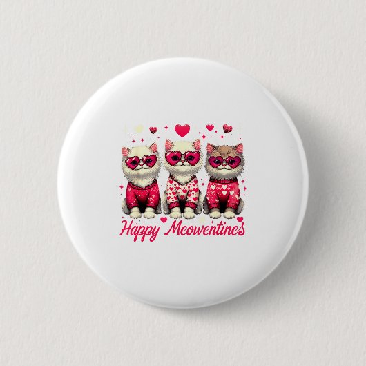 Happy Meowentines Cute Valentine Cats Love Funny C 缶バッジ (正面)