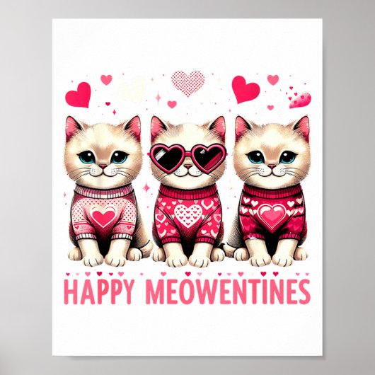 Happy Meowentines Cute Valentine Cats Love Funny M ポスター (正面)