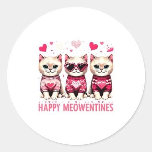 Happy Meowentines Cute Valentine Cats Love Funny M ラウンドシール (正面)