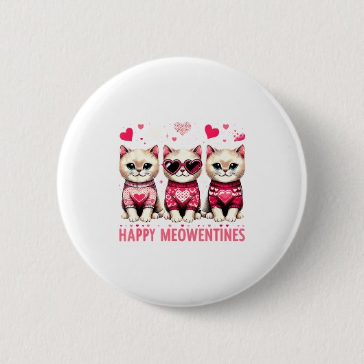 Happy Meowentines Cute Valentine Cats Love Funny M 缶バッジ (正面)