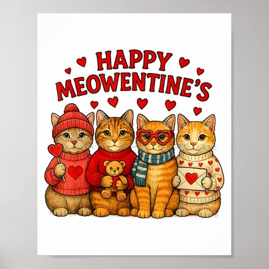 Happy Meowentines Cute Valentine Cats Love Men Wom ポスター (正面)