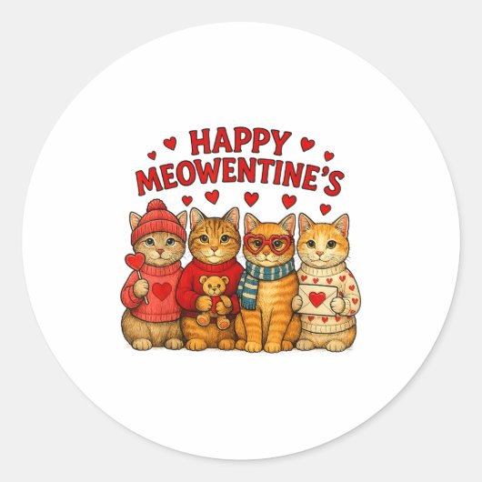 Happy Meowentines Cute Valentine Cats Love Men Wom ラウンドシール (正面)