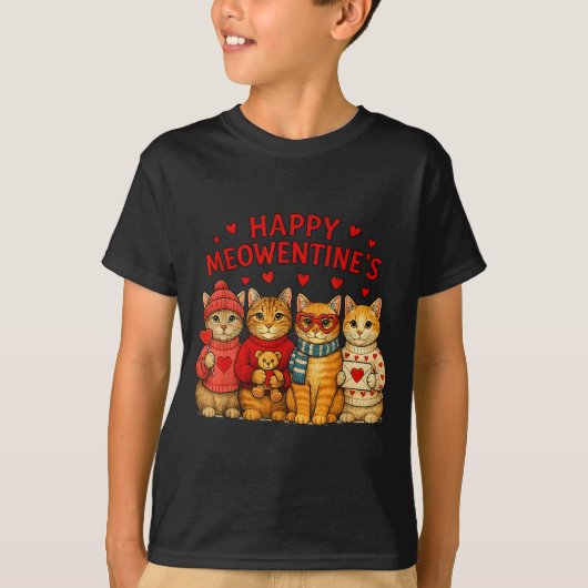 Happy Meowentines Cute Valentine Cats Love Men Wom Tシャツ (正面)