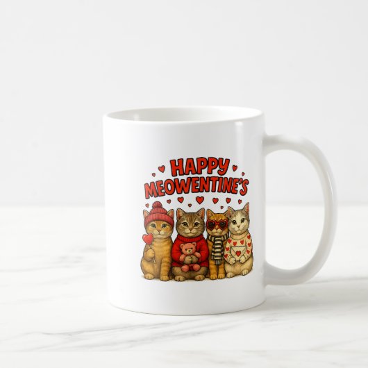 Happy Meowentines Cute Valentine Cats Love Women M コーヒーマグカップ (右)