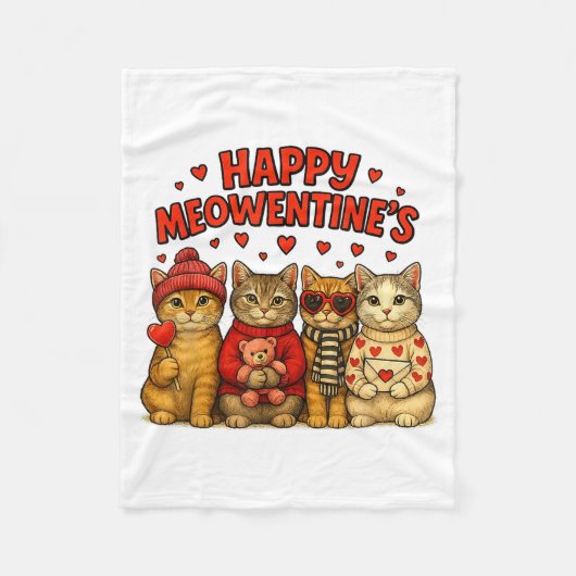 Happy Meowentines Cute Valentine Cats Love Women M フリースブランケット (正面)
