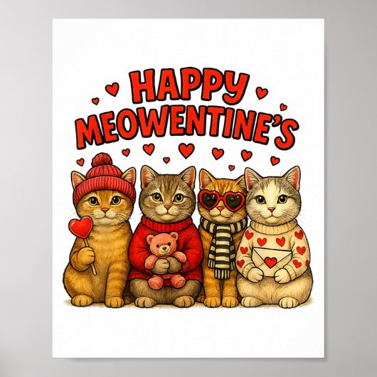 Happy Meowentines Cute Valentine Cats Love Women M ポスター (正面)