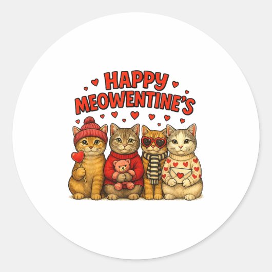 Happy Meowentines Cute Valentine Cats Love Women M ラウンドシール (正面)