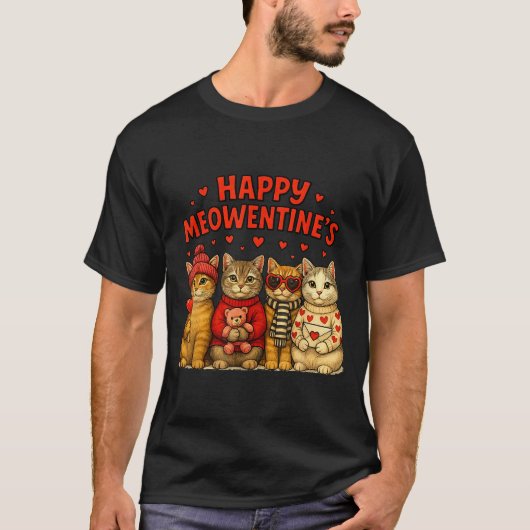 Happy Meowentines Cute Valentine Cats Love Women M Tシャツ (正面)