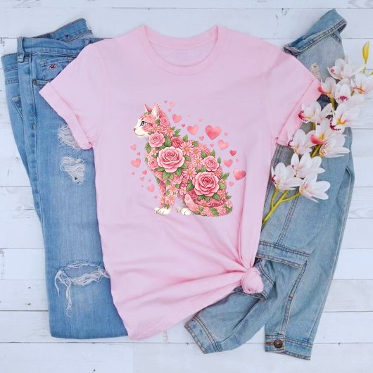 Happy Meowentine's Day Cat Valentines Day Floral Tシャツ