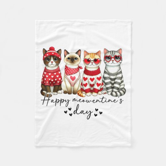 Happy Meowentine's Day Cute Valentines Funny Cat S フリースブランケット (正面)
