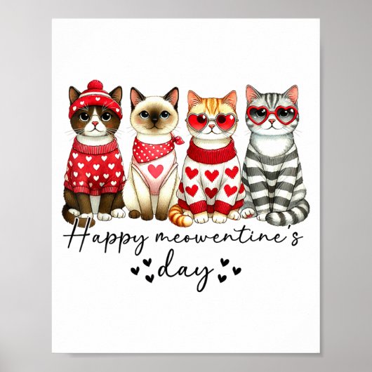 Happy Meowentine's Day Cute Valentines Funny Cat S ポスター (正面)