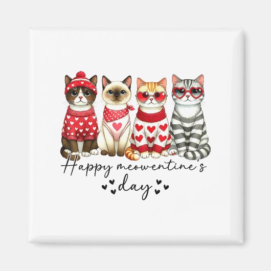 Happy Meowentine's Day Cute Valentines Funny Cat S マグネット (正面)