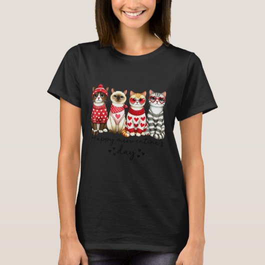 Happy Meowentine's Day Cute Valentines Funny Cat S Tシャツ (正面)