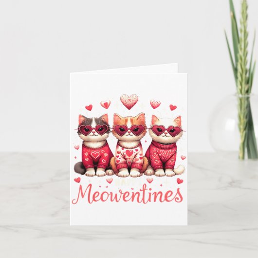 Happy Meowentines Funny Cute Valentine Cats Love C カード (正面)
