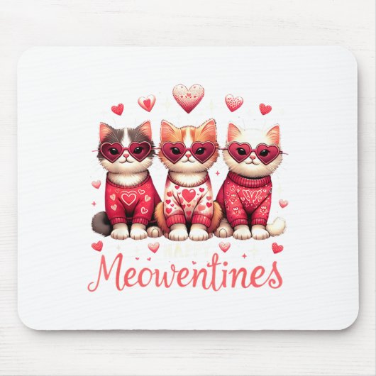 Happy Meowentines Funny Cute Valentine Cats Love C マウスパッド (正面)
