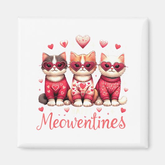 Happy Meowentines Funny Cute Valentine Cats Love C マグネット (正面)