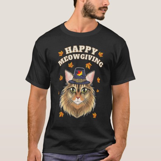 Happy Meowgiving Cats Leaves Turkey Thanksgiving F Tシャツ (正面)