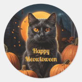 Happy Meowloween Cat Pumpkinステッカー ラウンドシール (正面)