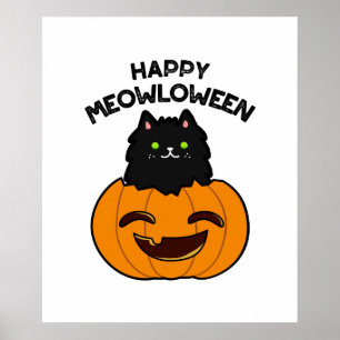 Happy Meowloween Funny Halloween Black Cat Pun  ポスター