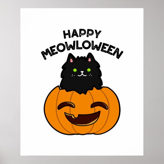 Happy Meowloween Funny Halloween Black Cat Pun  ポスター (正面)