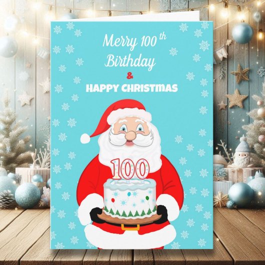Happy Merry 100th Birthday Christmas Santa  カード