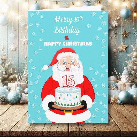 Happy Merry 15th Birthday Christmas Santa カード