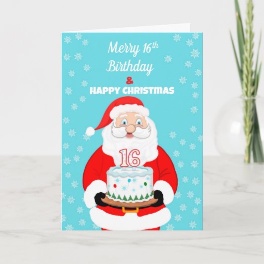 Happy Merry 16th Birthday Christmas Santa  カード (正面)