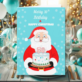 Happy Merry 30th Birthday Christmas Santa カード