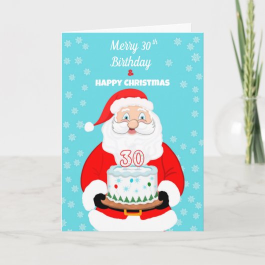 Happy Merry 30th Birthday Christmas Santa  カード (正面)