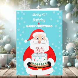 Happy Merry 50th Birthday Christmas Santa カード