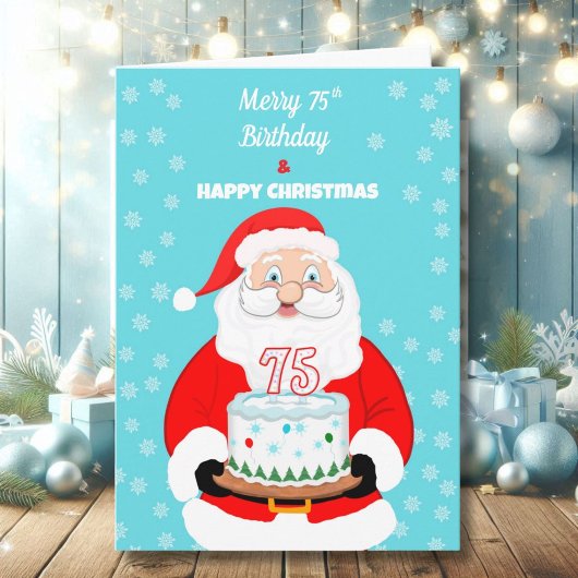Happy Merry 75th Birthday Christmas Santa  カード