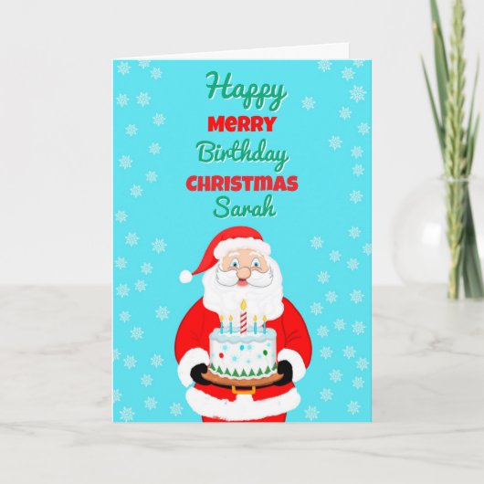 Happy Merry Birthday Christmas Santa Cake Name カード (正面)
