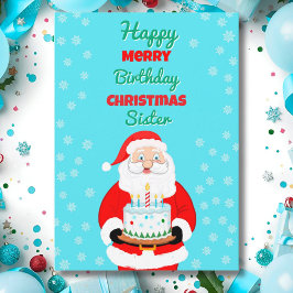 Happy Merry Birthday Christmas Santa Cake Name カード