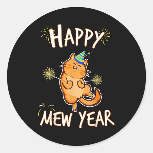 Happy Mew Year 2023 Catおもしろい New Yeve Eveパーティー ラウンドシール (正面)