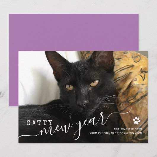 Happy Mew Year Cat写真新年ホリデーカード シーズンカード (正面/裏面)