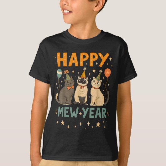 Happy Mew Year Cat Party Tシャツ (正面)