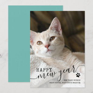 Happy Mew Year Cat Photo Pet Red New Years シーズンカード