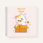 Happy Mind Happy Life Cute Cat Illustration ノートブック (正面)