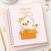 Happy Mind Happy Life Cute Cat Illustration ノートブック