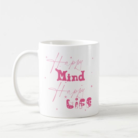 Happy Mind Happy Life Cute Mug コーヒーマグカップ (左)