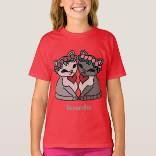 Happy Minimalist Cats withハート 愛 Tシャツ