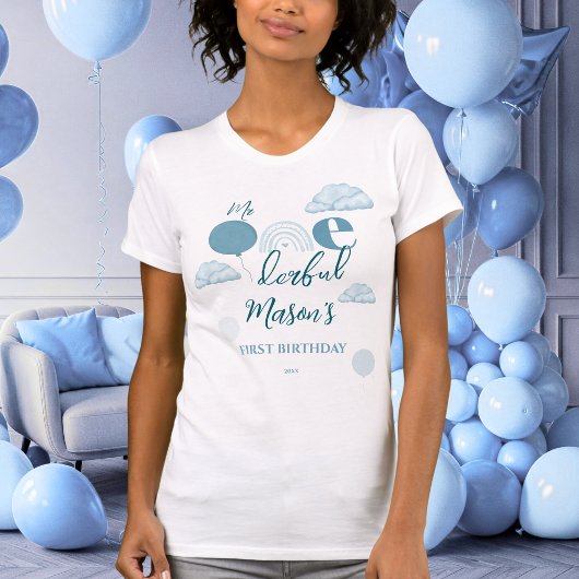 Happy Mom Blue Mr Onederful Cloud First Birthday Tシャツ