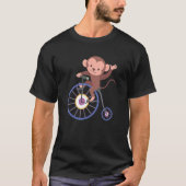 Happy Monkey Riding Bicycle and Waving Hand Cute A Tシャツ (正面)