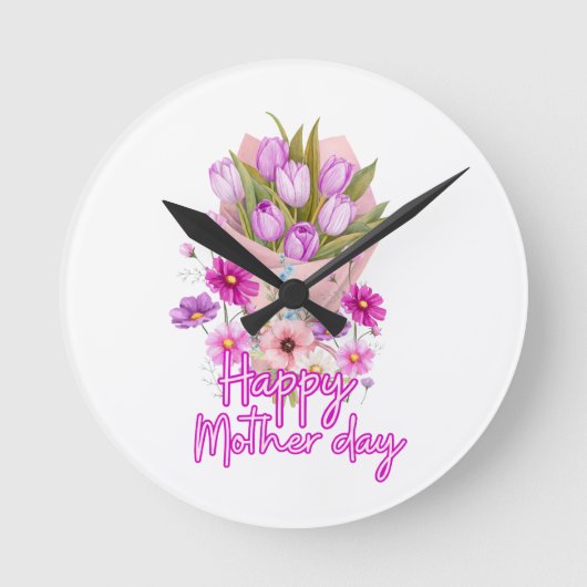Happy Mother day Flower bouquet ラウンド壁時計 (正面)
